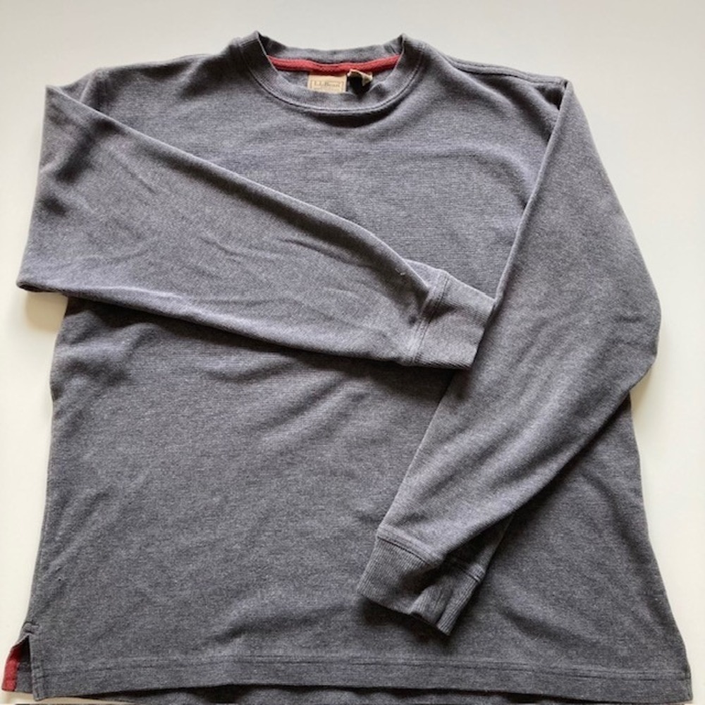 LL Bean 100% Cotton Crew Neck Long Sleeve Grey Mens 21 x 24